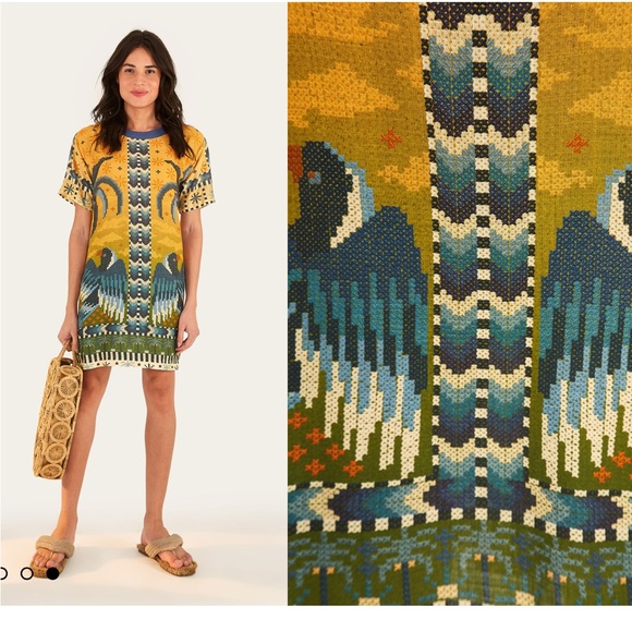 Farm Rio Brazil T-shirt Tropical Print Mini Dress size small/ P - Picture 3 of 14